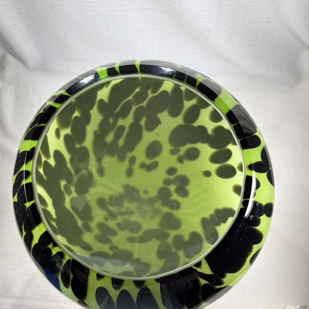 RO Home Hand-Blown Green & Black Tortoise Leopard Art Goblet Vase - 13.25